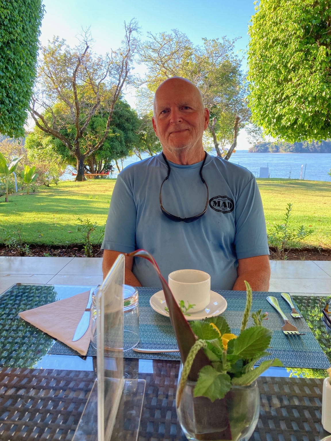 David Fooks seated beside the water